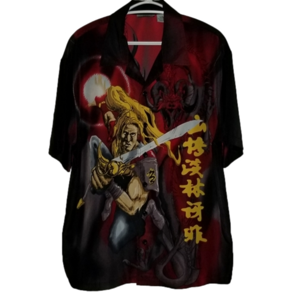 Request Warrior Graphic Short Sleeve Button Up Size L